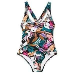 NWT Kona Sol Women's Twist-Back Tropical Print One Piece Swimwear l Size: S